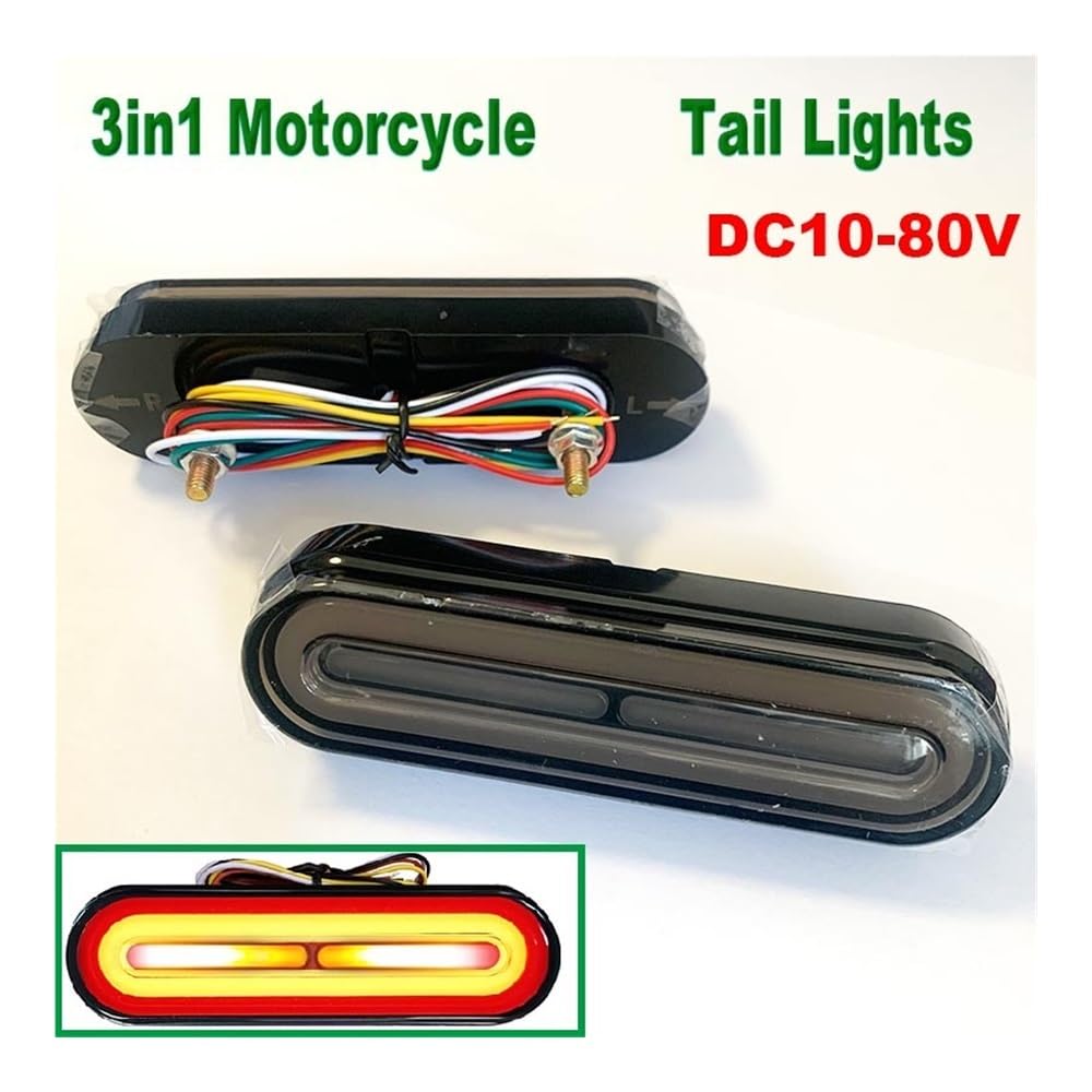 Generique Moto Arrière Lampe Feux Arrière LED 3 En 1 Pour Motos, Clignotant, Feu De Course DRL, Flash Rouge, Arrêt Frein, 12/24V