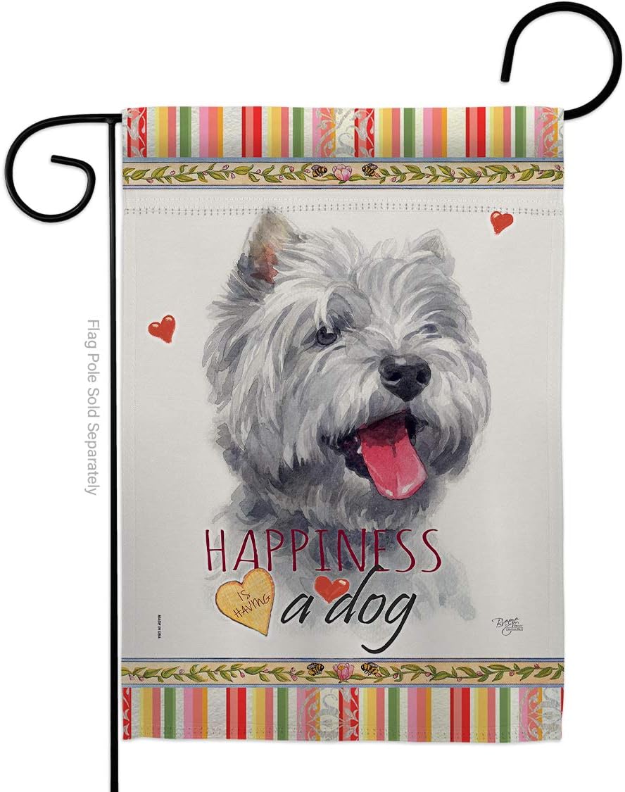 Westie Happiness Burlap Burlap Garden Flag Animals Dog Puppy Spoiled Paw Canine Fur Pet Nature Farm Animal Creature Small Decorative Gift Yard House Banner Double-Sided Made In USA 13 X 18.5