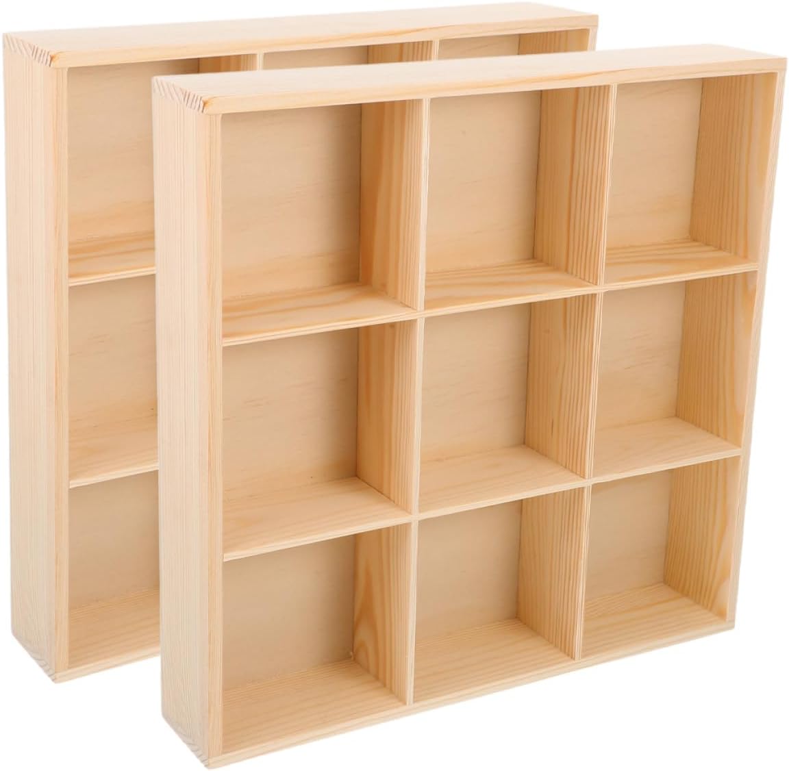 2pcs Multi-compartment Drawer Organizer Bins for Socks and Underwear, Wooden 9-grid Storage Box for Closet and Dresser Clothing Organization