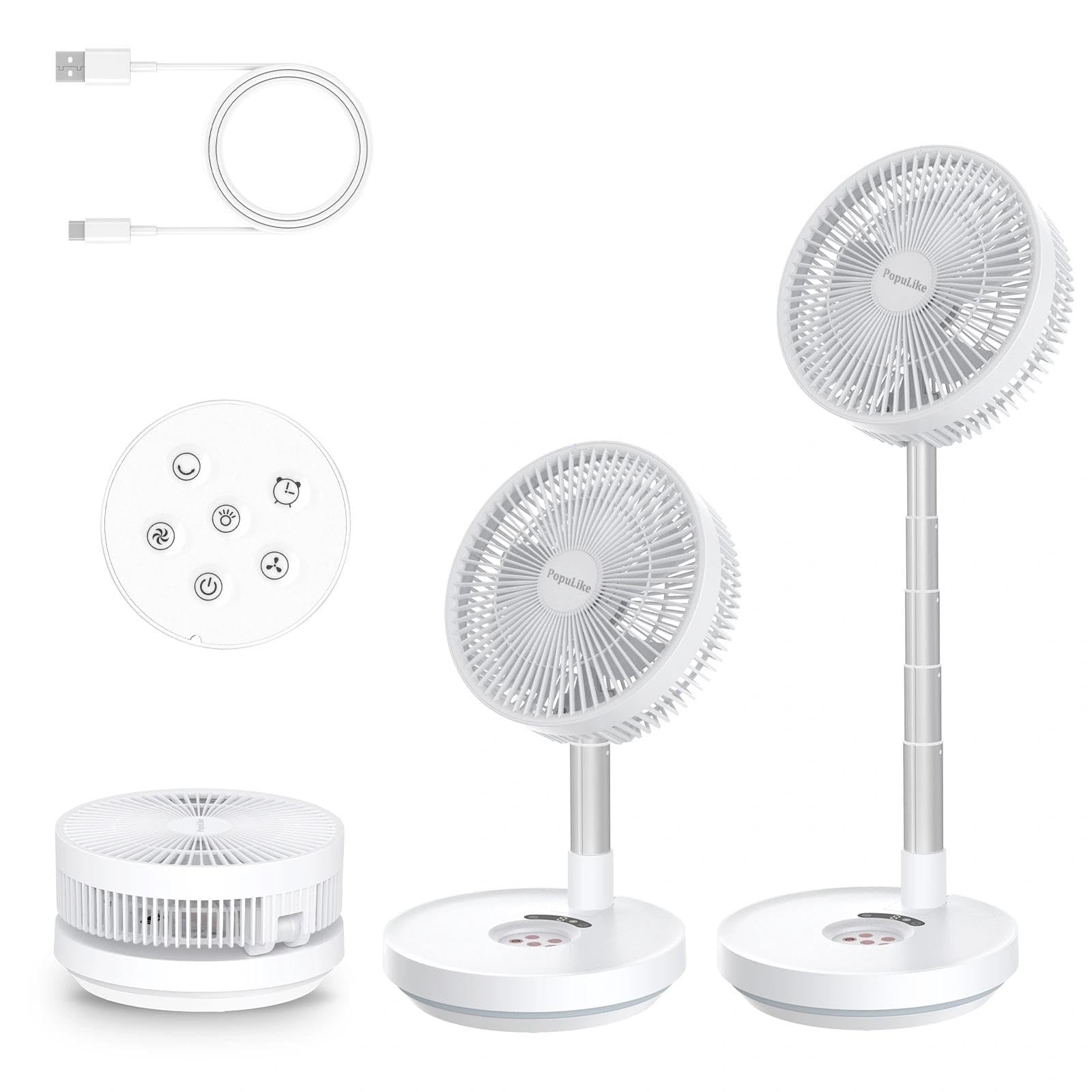 portable foldable oscillating fan, 10" 10000mah rechargeable usb fans | floor fan remote control led lighting, battery operated, quiet standing telescopic fans for bedroom rome office camping