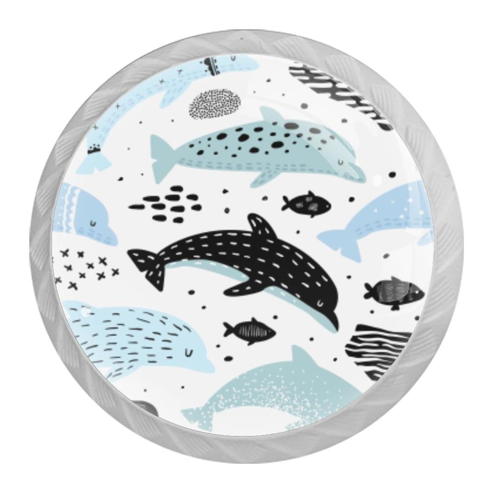 Tqmspg Multi09 4 Pieces Drawer Pulls Dolphins Fish Doodle Patterns Door Knobs Dresser Handles For Kitchen Wardrobe Cupboard Hardware Furniture