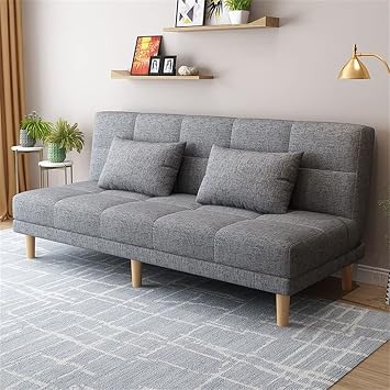 LAKIQ Modern Linen Blend Futon Sofa Bed Living Room Bedroom Convertible Sleeper Sofa Couch Bed Memory Foam Day Bed Sofa for Small Rooms-No PillowsLight Gray,59" L x 27" W x 30" H