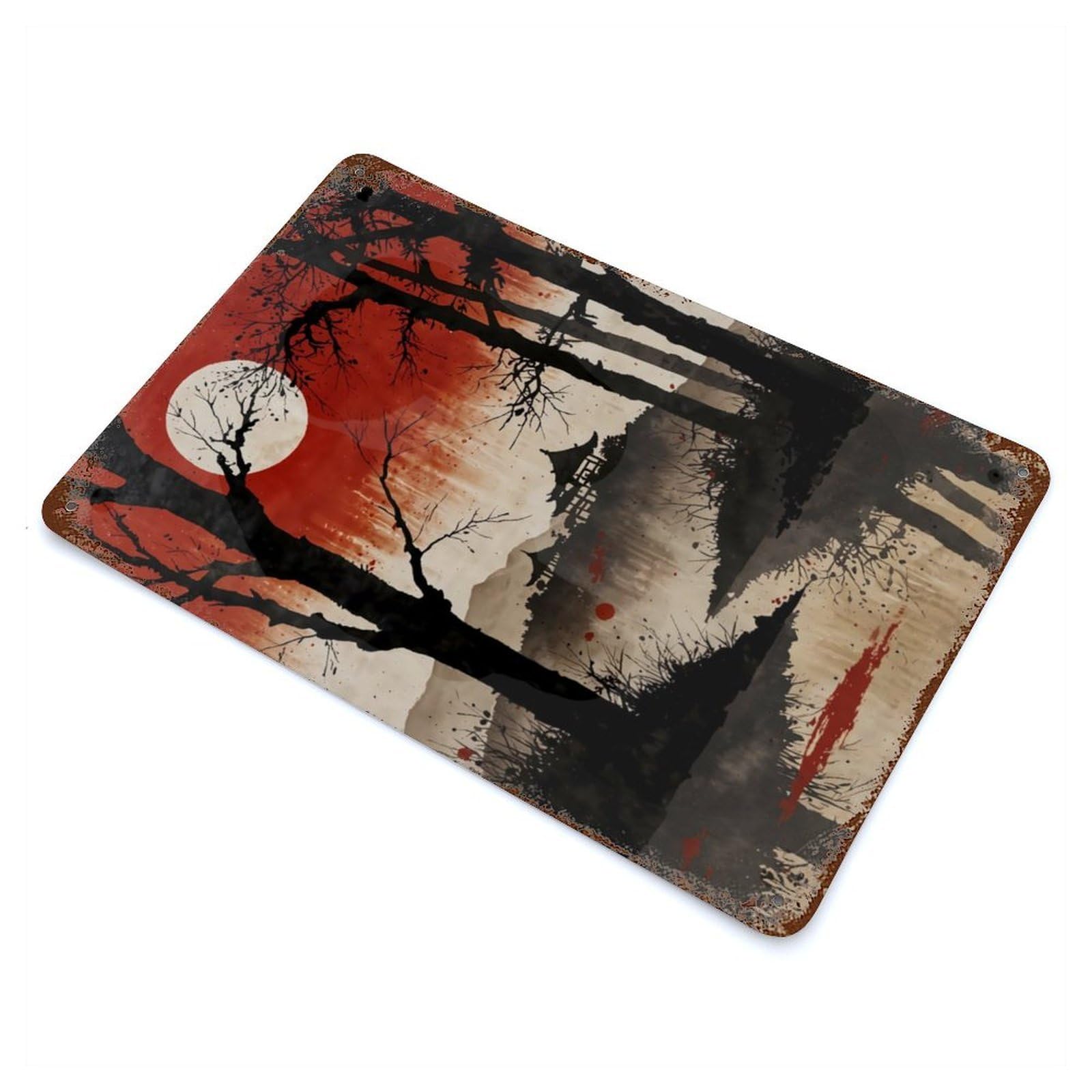 Garage Style Moonlit Serenity Rustic Tin Plaque 11.8"x7.9", Industrial Home Decor for Bar And Workshop