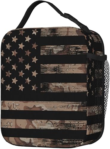 Miniatura 3 de PrelerDIY Lonchera con diseño de bandera estadounidense de camuflaje del desierto  Bolsas de almuerzo aisladas para mujereshombresniñasniños, con