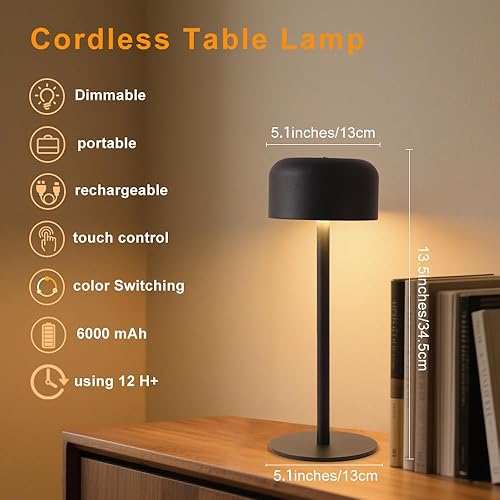 Miniatura 4 de Paquete de 2 lámparas de mesa inalámbricas recargables, luz de mesa portátil de 6000 mAh, 3 luces LED de mesa de atenuación continua de colores con