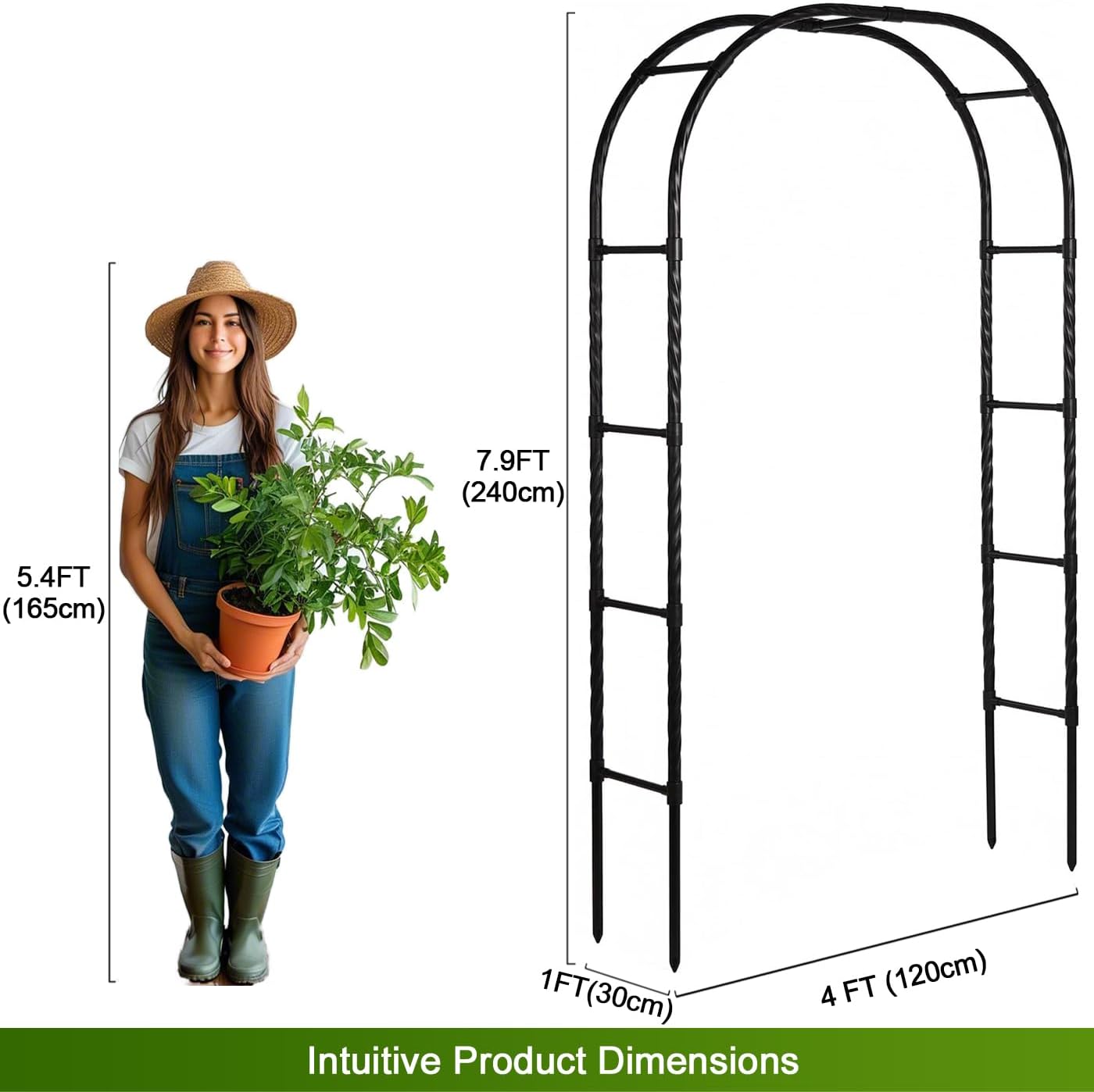 Garden Arbor Arch,Rustproof & Easy Assembly Metal Trellis,7.9 Feet H x4 Feet W,Metal+PE Coated Archway for Climbing Plants，Outdoor Rose Support, Wedding Decor, Bridal Party Decoration