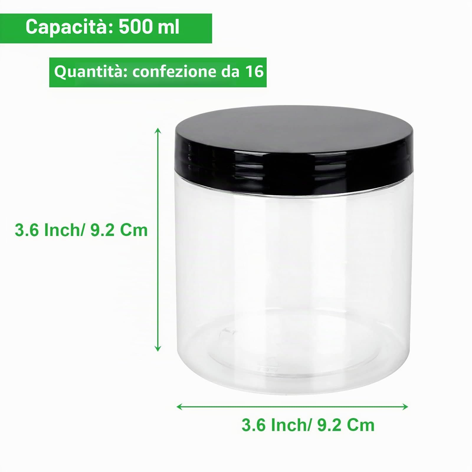 AKOLAFE 16 Barattoli in Plastica Trasparente con Coperchi a Vite, da 500 ml, per Alimenti Secchi e Liquidi