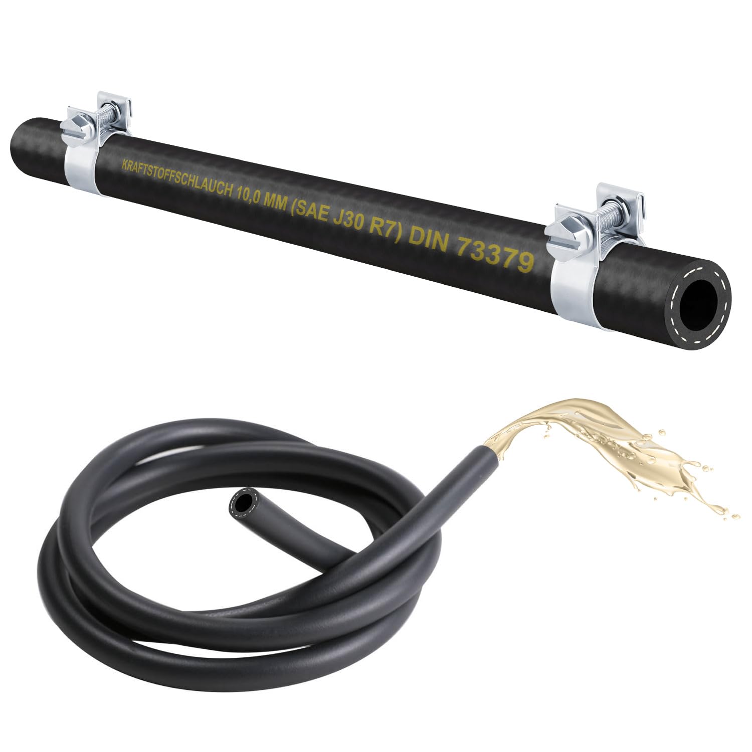 10 Mm) 1 X Metre Petrol Hose, Oil Hose, Diesel Hose, Fuel Line For Petrol, Fuel, Diesel Oil (NBR DIN-73379-B) (2x W1 Mini Clamp) (Inner 10.0 Mm/Outer 15.0 Mm (Clamp Large 15 - View #5