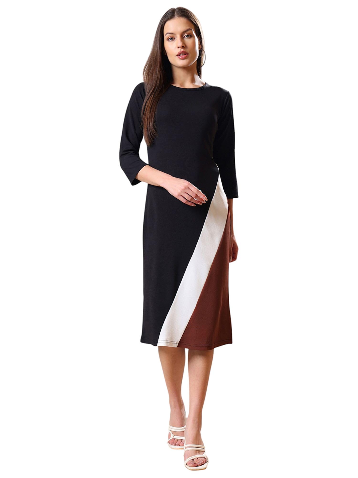 Purvaja Womens Bodycon Knee Length Dress(Lucy-342-348) (Bely-199_L_Brown)