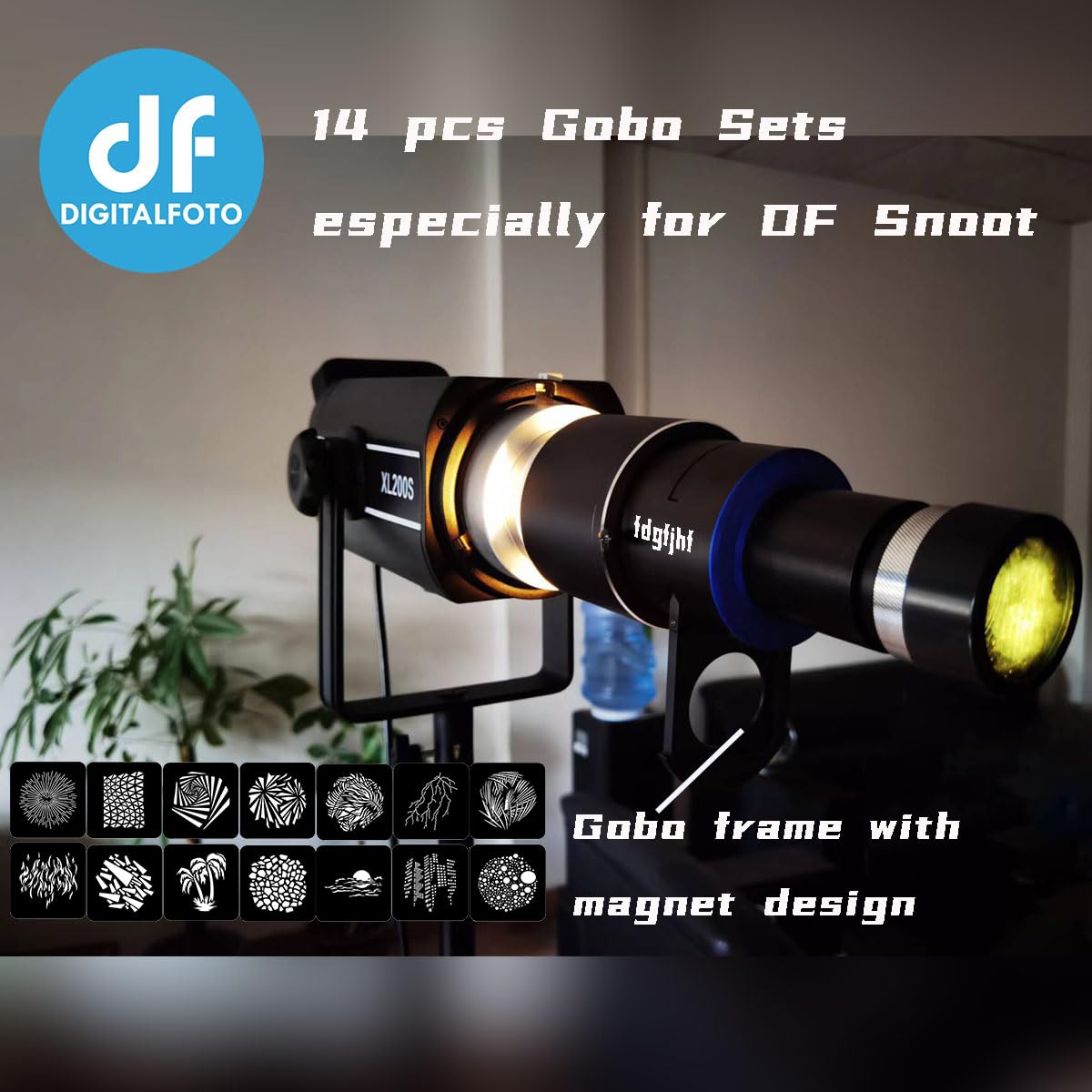 Gobos Set für DF DIGITALFOTO Optical Snoot Bowens Projektor, 14 Stück Edelstahl GOBO Grafikkarten für GOBO Projektor Bowens