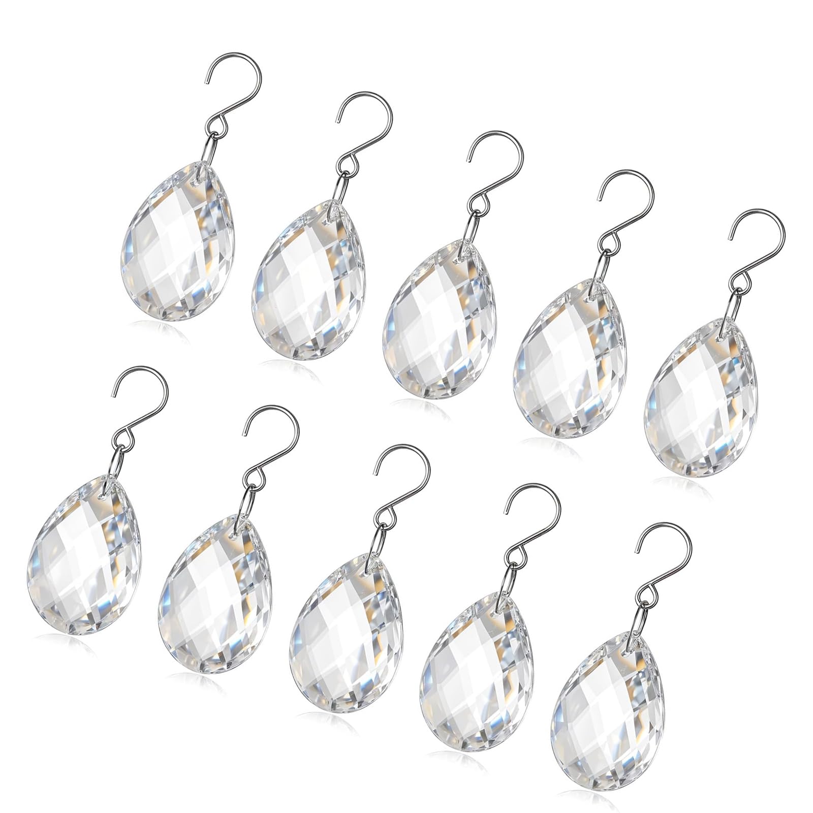 Craft Crystal Pendants 10 Piece Pack, Faceted Teardrop Prism Pieces with Hooks for Event Decor, Lamp Accent and Window Home Display Crystal Prism Pendant Chandelier Replacement Teardrop Ornament Clear