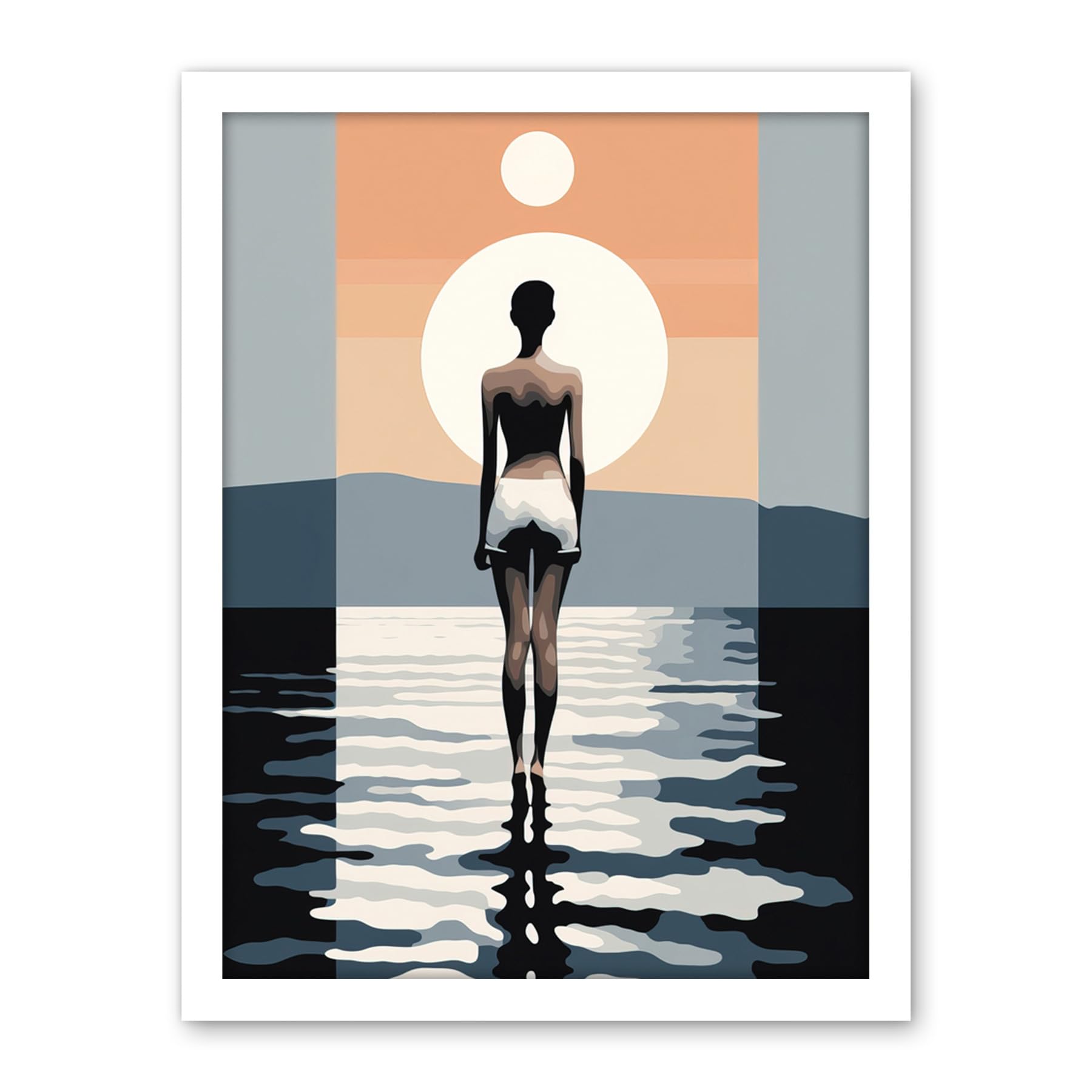 Artery8 The Sea is Calling Modern Abstract Minimalist Artwork Sun and Moon Artwork Framed Wall Art Print 18X24 Inch