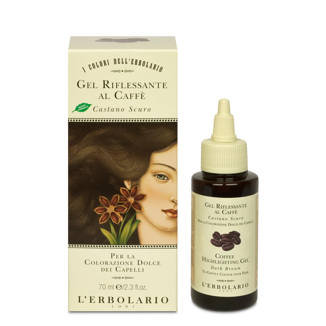 L'Erbolario Gel Riflessante - Colore Capelli per Uomo e Donna - Copertura dei Primi Capelli Bianchi e Grigi - Senza Ammoniaca e Ossidanti - Made in Italy - Castano Scuro - 1 Flacone da 70 ml