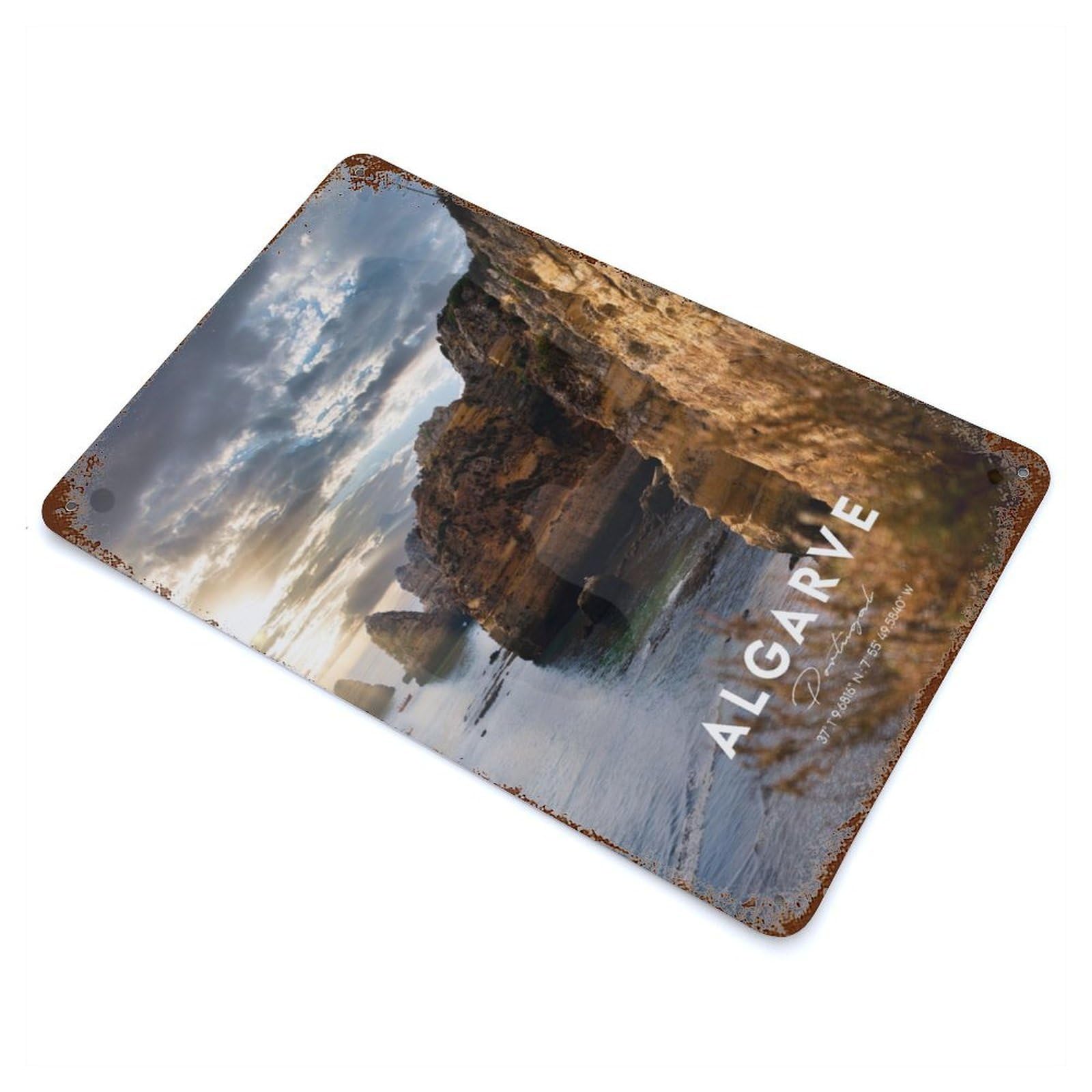 Distressed Metal Wall Sign with ALGARVE Design 11.8"x7.9", for Living Room, Hallway And Home Decor, Vintage Wall Decor