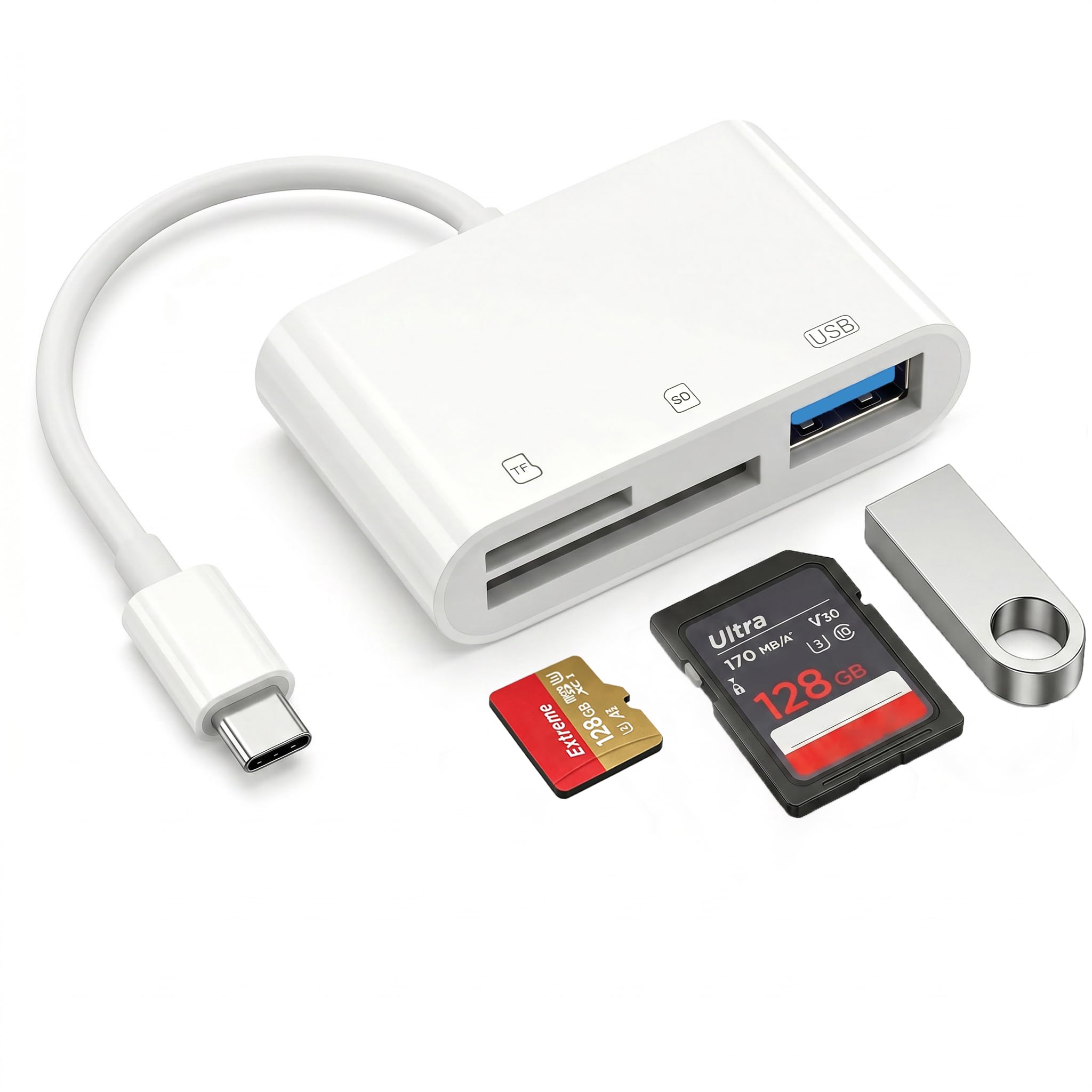 Czytnik kart SD 3-w-1 dla serii iPhone 17/16/15, czytnik kart Micro SD USB-C z portem USB 3.0, wielofunkcyjna przejściówka OTG do domu, biura i podróży, kompatybilny z iPad, MacBook,Samsung oraz Pixel