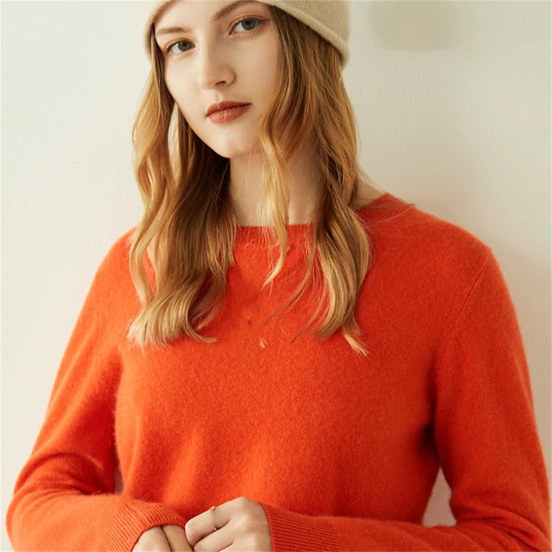 Suéter De Mujer Jersey De Cachemira Cálido Knitwaer Cuello Redondo Suéter De Lana Sólida