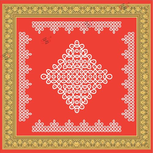 Image of S2S Fabric Backdrop Cloth for Pooja Decoration Traditional, Background Decoration Cloth for Pooja Background Curtain Cloth for Festival Fabric 5 Feet Height & 5 Feet Width Gold Border MUGGU