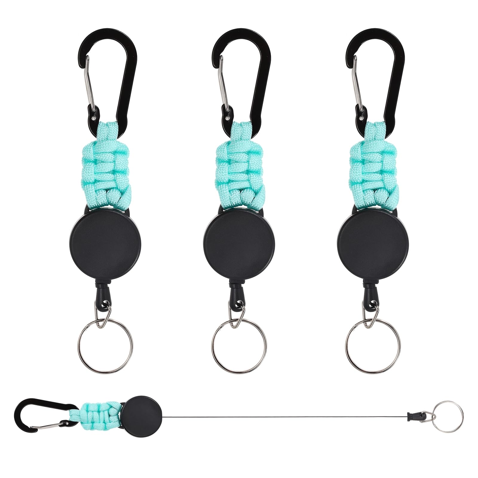 PATIKIL Retractable Keychain, 4 Pcs Heavy Duty Carabiners Badge Holder Reel ID Holder Clip Key Chain with 27" Steel Cord for Bags Keys Ring Cards Electronics, Light Blue