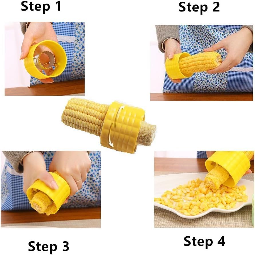Image of Corn Cutter with 2 Masala Spoons, Manual Portable Mini Circular Corn Cob Stripper Peeler, Stripping Kernels Remover with Stainless Steel Blades and Hand Protector(Multicolor) Made in India