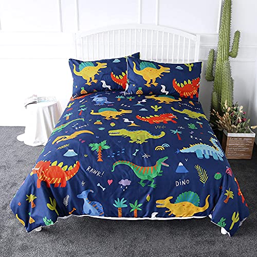 Arightex Colorful Dinosaur Bedding Cute Dinosaurs Print Blue Green Duvet Cover Boys Abstract Dino Bed Set (Twin)