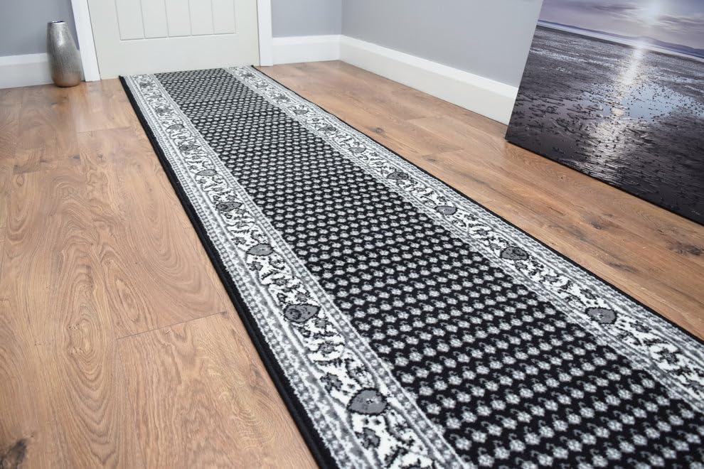 SrS Rugs® Luna Collection, Modern Long Carpet Runner Rug for Entrance Hall and Stairs. Smooth Soft 8mm Depth Pile. 70cm Wide (Border Traditional Black, Length: 18' (549cm)) — image 1