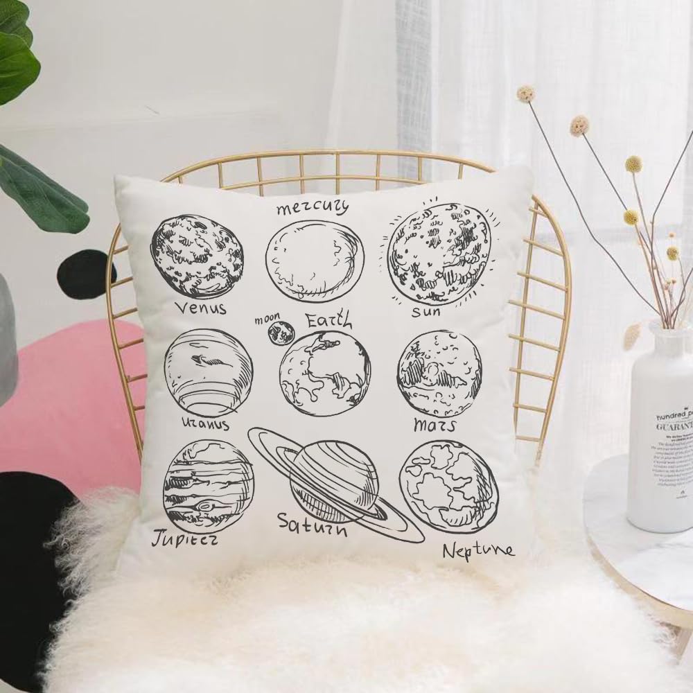 HYMSXW Cushion Cover,Throw Pillow Case Home Decorative for Living Room Bedroom Sofa Chair 20X20 Inch,Doodle, solar system planets Sun Mercury Earth Moon,Pillowcase 50X50cm