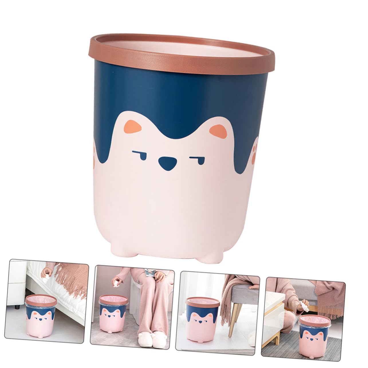 OUNONA Cute Cartoon Bear Waste Basket for Bedroom Living Room Kitchen Bathroom Small Trash Can