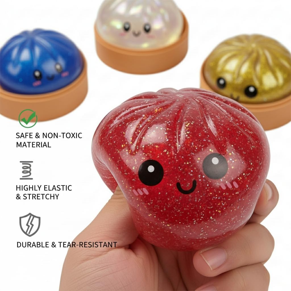 Squishy Dumpling Stress Relief Toy, Glitter Sensory Squeeze Toy, Soft Slow Rising Anxiety Relief Fidget Toy, Cute Stress Ball for Relaxation & Desk Fun