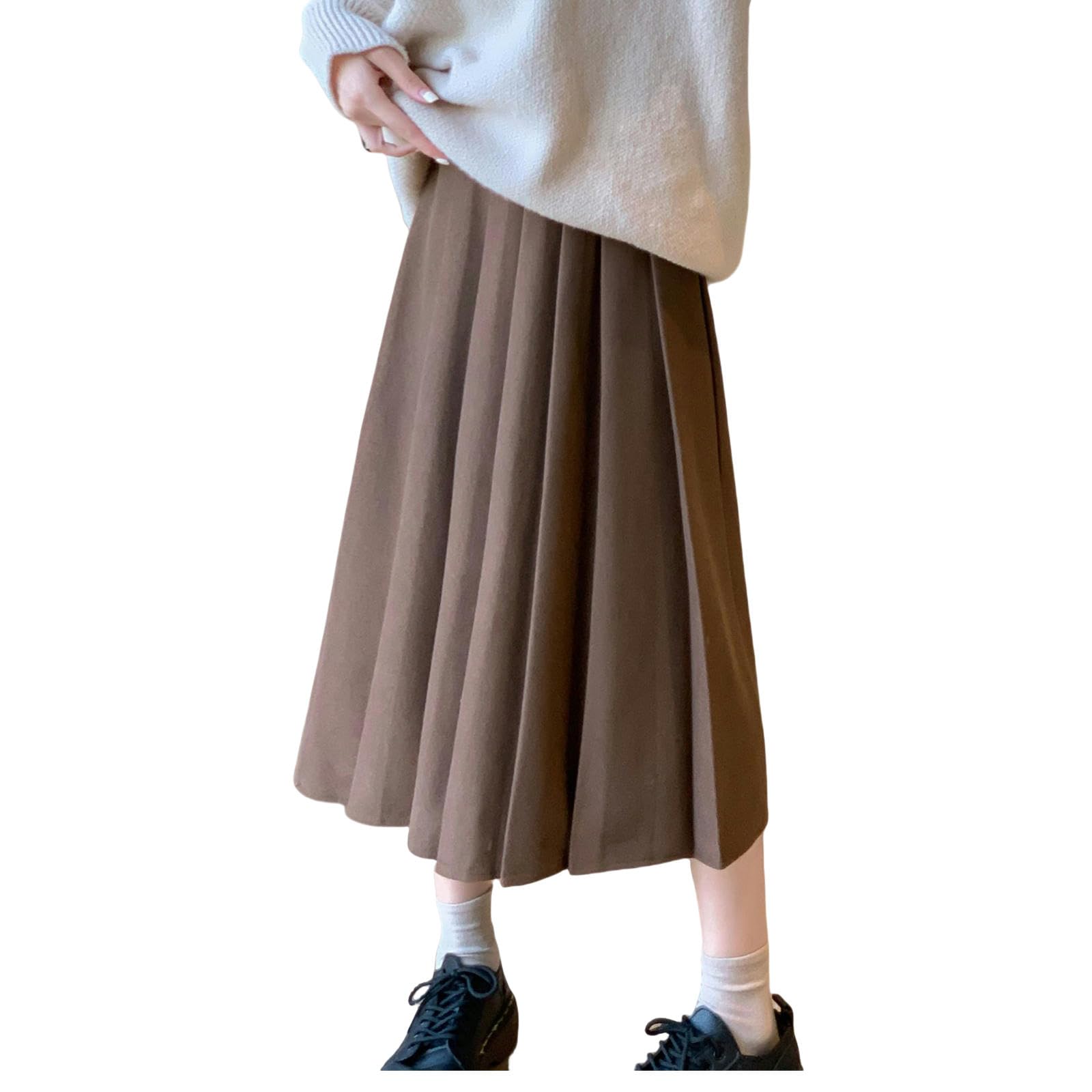 Gonna Lunga Donna Gonna Plissettata di Lana Spessa Donna Autunno E Inverno A Vita Alta Slim Loose di Grandi Dimensioni Elastica di Media Lunghezza-Grigio Scuro (esteso)-s