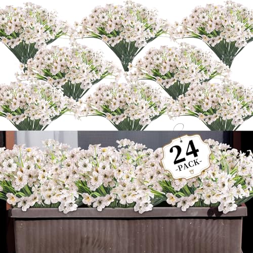 White Outdoor Flower Bundles, 24 Pack