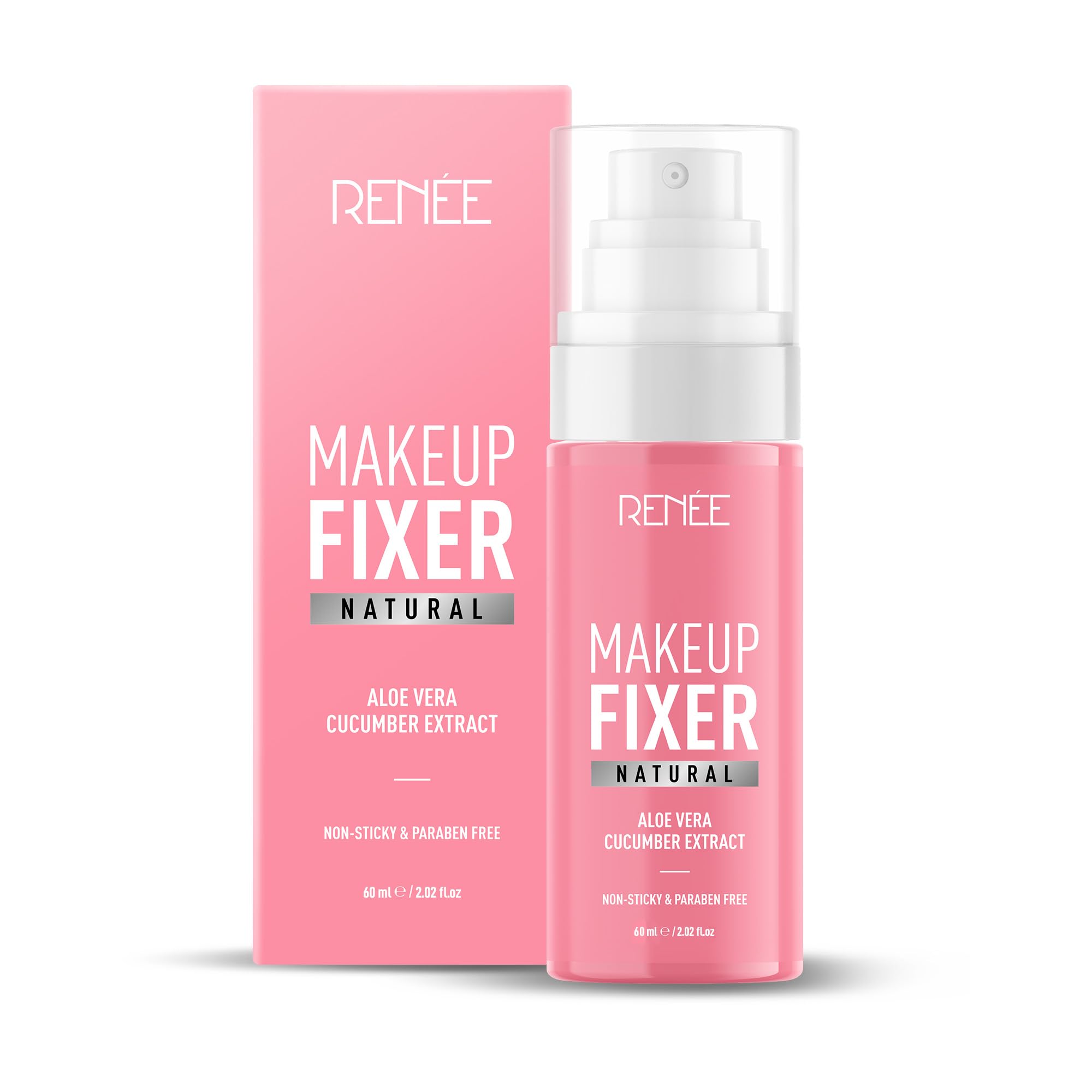 RENEE Natural Makeup Fixer For Face | Non-Sticky, Dewy Finish | With Aloe Vera & Cucumber Extract | Alcohol-Free, Hydrating Setting Spray | Vegan & Cruelty-Free | 60 ml