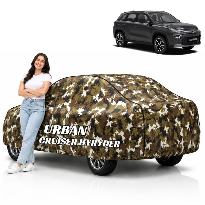Image of Mind-Blowing 2026 100% Waterproof Hyryder Car Cover | Polyester Car Body Cover for Rain & Sun | UV Protection, Dustproof, Scratch Resistant, Windproof, Heat Resistant, Custom Fit (Jungle)