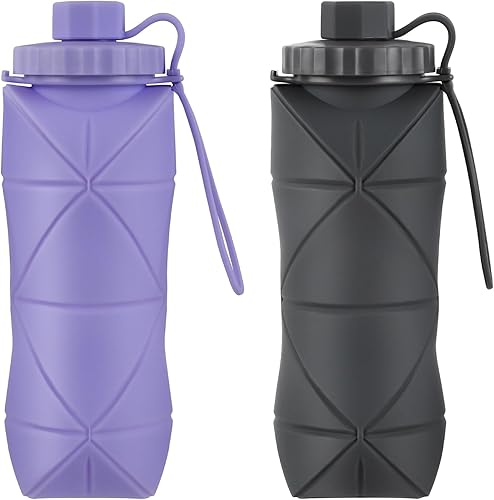 Miniatura 14 de YCT Botella de agua plegable 17oz (500ml), botella de agua portátil para viajes y deportes, botellas de agua plegables reutilizables de silicona