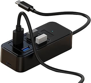Powered Hub Expander, USB 3.0 Hub Ethernet, 4 Ports USB Hub Splitter, Data Hub with Individual LED Power Switches, Fast Data Transfer USB Expander for Laptop, Slim & Portable, Flash Drive, Compatible