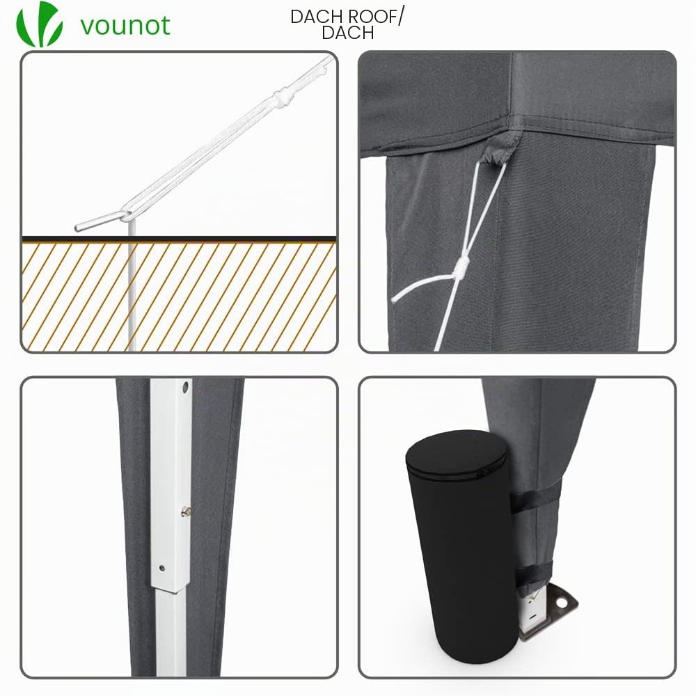 VOUNOT® Pavillon 3x3m mit 4 Seitenteilen & 4 Sandsäcke, Pop Up Faltpavillon, Faltbar Gartenzelt Partyzelt, inkl. Tasche, Grau