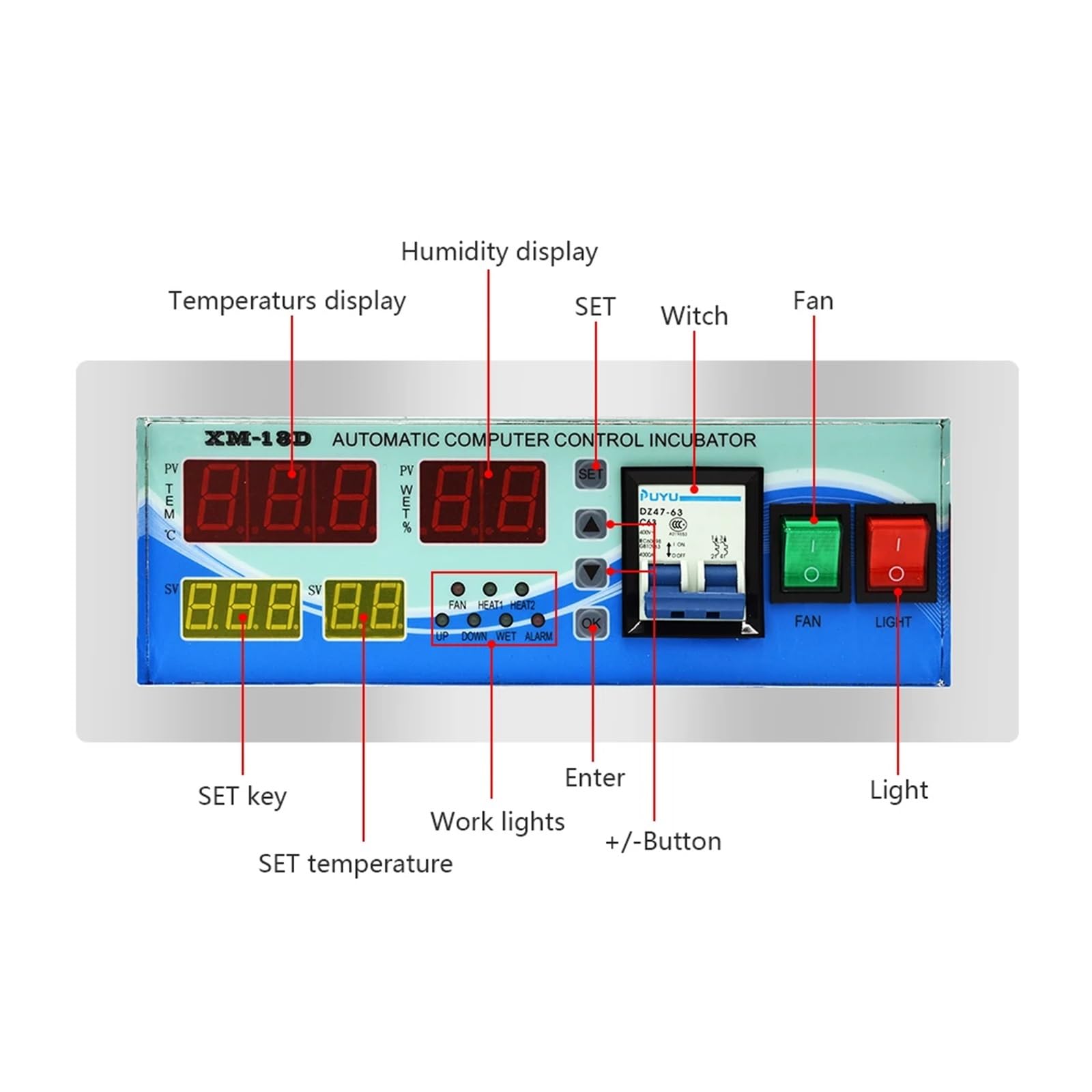 Kontroler Temperatury, XM-18D Inkubator do jaj Cyfrowy Automatyczny Termostat Kontroler Temperatury Miniaturowy System Sterowania Inkubatorem do Jaj Maszyna Wylęgarnia
