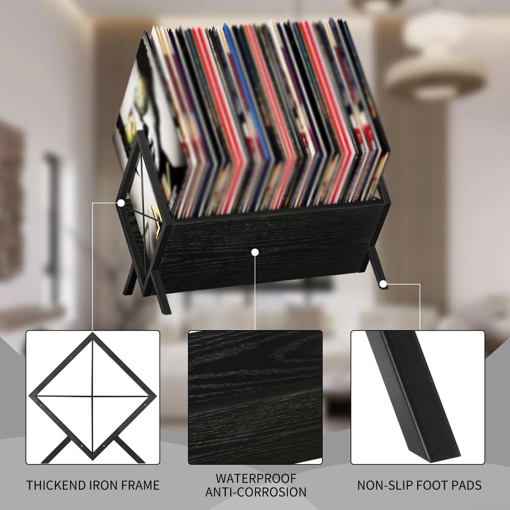 Supporto per dischi in vinile in legno con telaio in metallo LP Holder
