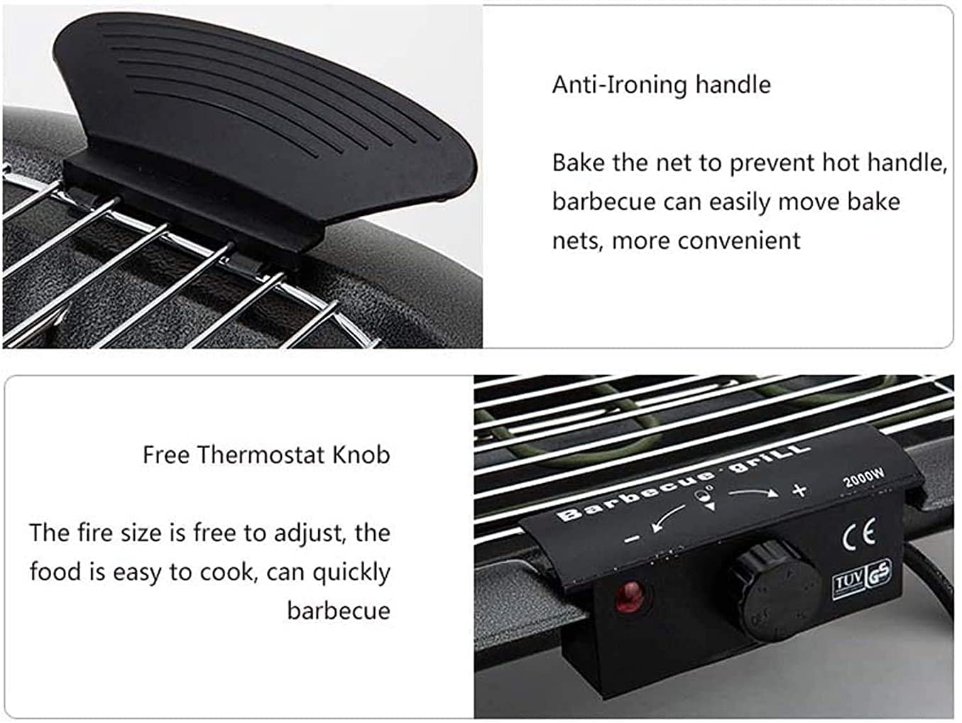 Parrilla Eléctrica Plancha de Asar Parrilla de Barbacoa Multifuncional, Parrilla de Control de Calor termostático Ajustable, Plancha Antiadherente de fácil Limpieza, portátil 1013