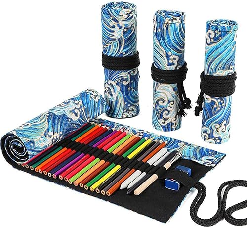 Miniatura 38 de DIYOMR Funda enrollable para lápices de 24/36/72 ranuras, lápices de colores para artistas, bolsa enrollable para lápices de dibujo, pinceles