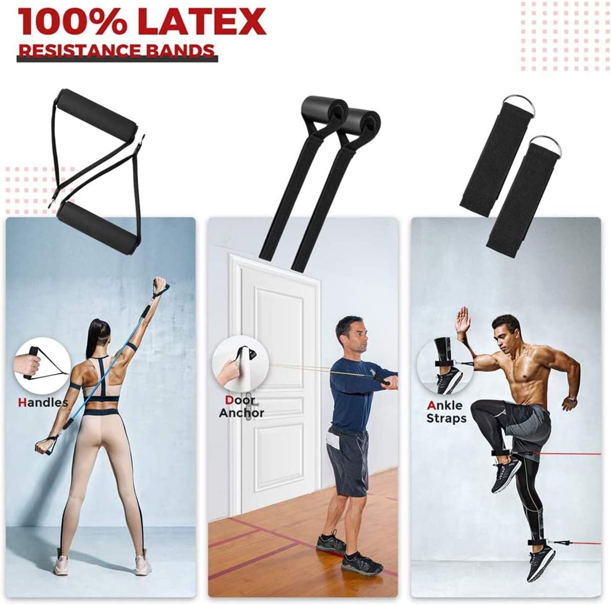 Borje Resistance Bands Set, Workout Bands, 11 Pcs Exercise Bands with Door Anchor, 2 Handles, Waterproof Carry Bag and 2 Ankle Straps