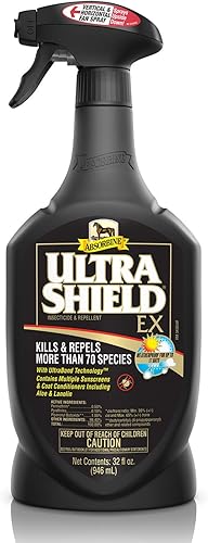 Absorbine UltraShield EX - Insecticida pulverizador de 32 onzas, mata y repele moscas, mosquitos, garrapatas, pulgas, piojos, uso en caballos,