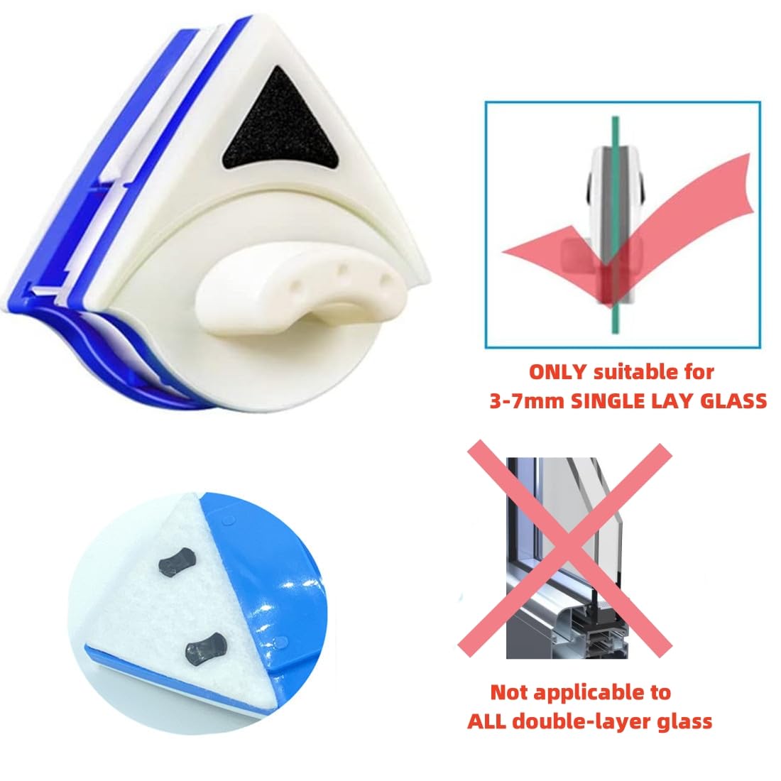 Limpiador de ventanas de doble cara, herramienta de limpieza magnética para ventanas de gran altura para limpieza del hogar de gran altura, grosor de 0.197 in a 0.276 in (azul) 2