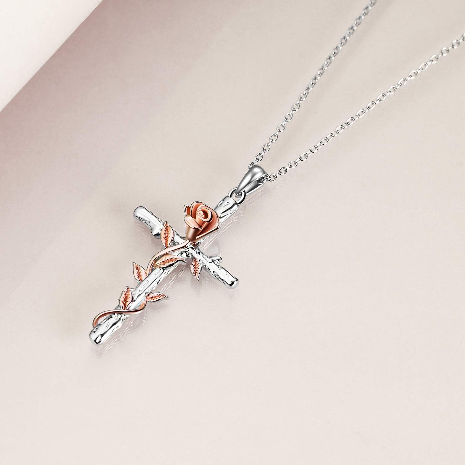 LUHE Women Cross Necklace Sterling Silver Birth Flower Pendant Necklace Religious Cross Jewelry Gifts for Women Girls - Image 4