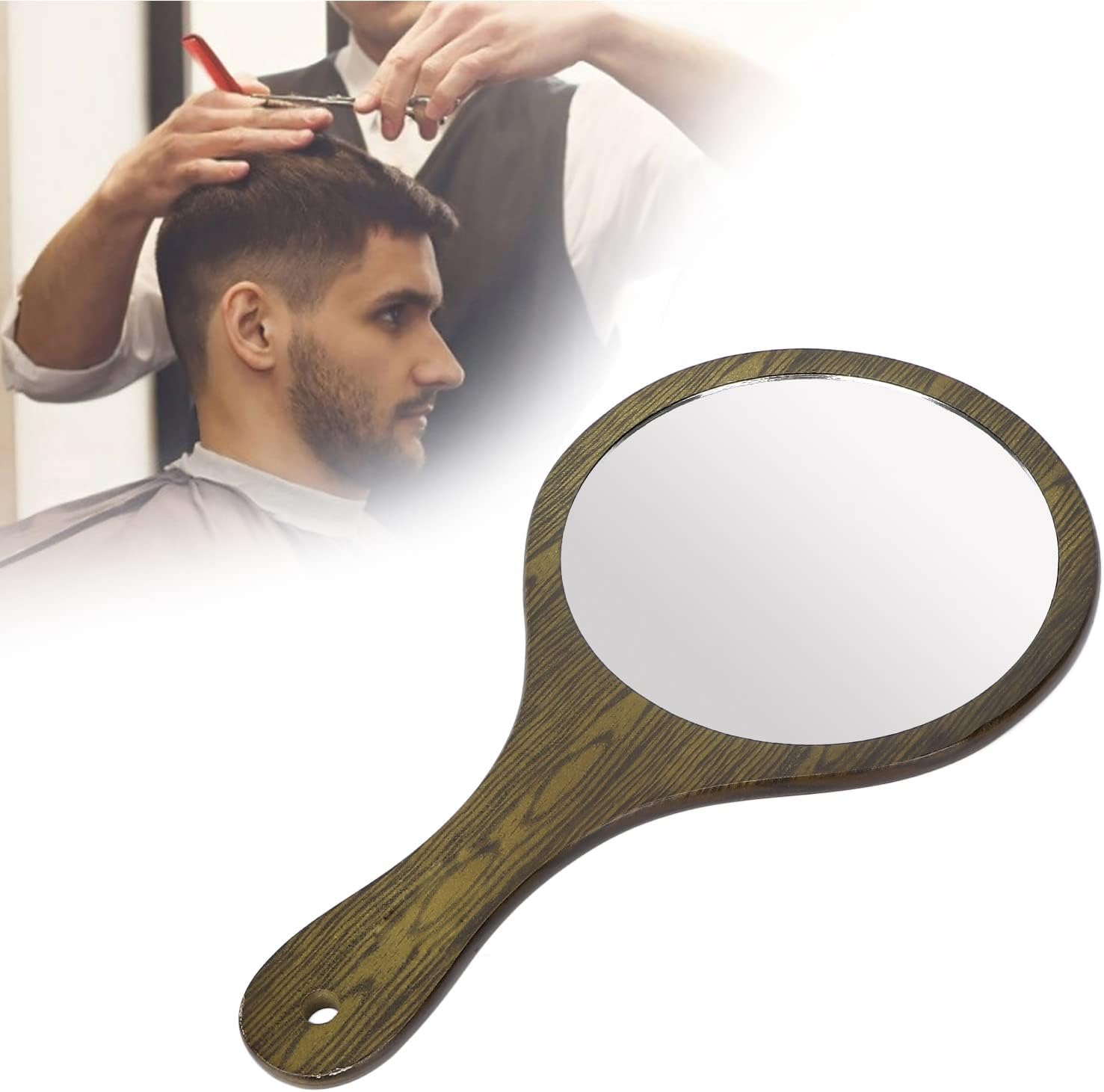 Hand Mirror Vintage Hairdressing Mirror, Portable Wooden Handle Hand Held Makeup Mirrors Vanity