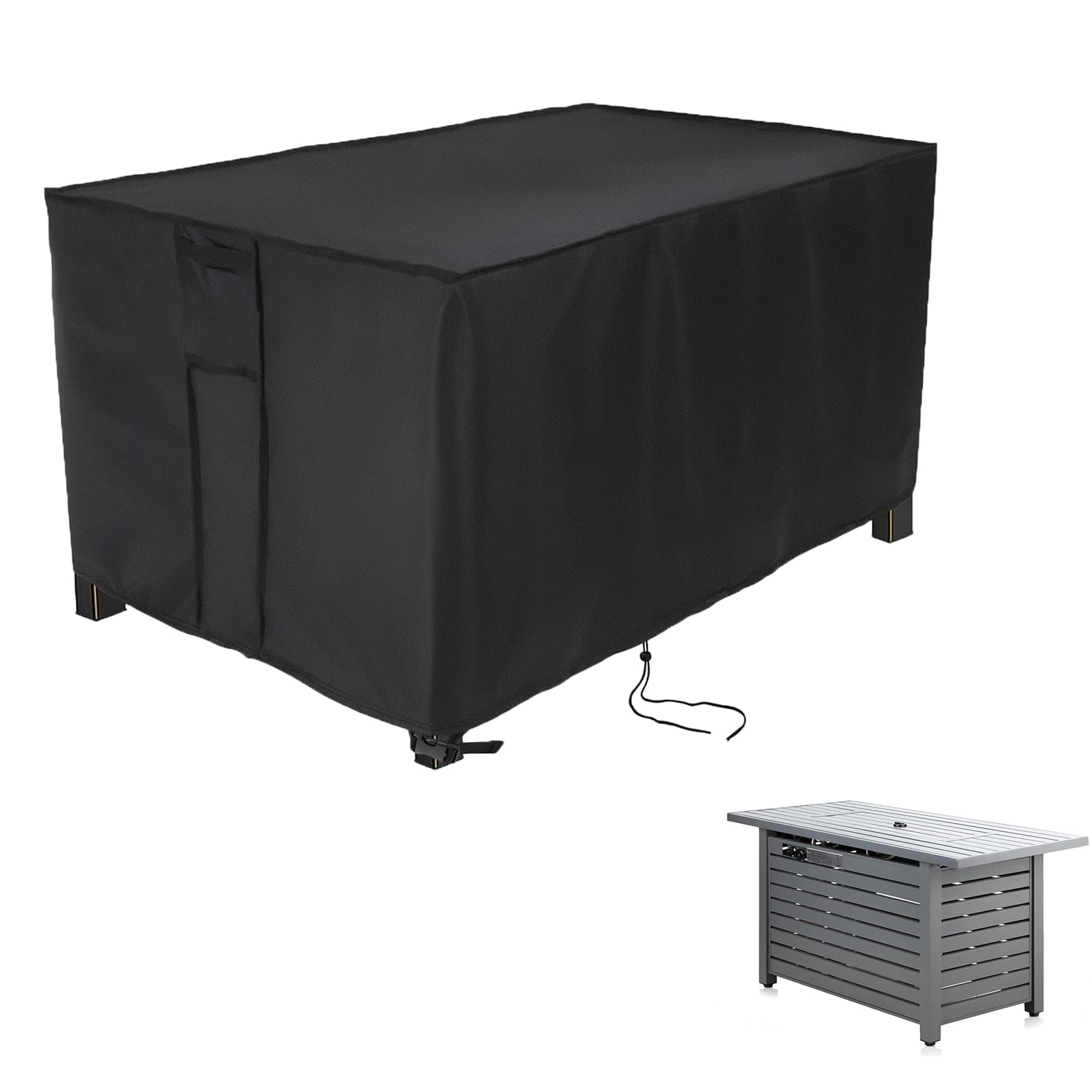 Fenghome Fire Pit Cover Rectangular, Waterproof Windproof Gas Fire Pit Table Cover Heavy Duty Outdoor Fireplace Cover-109x54x62cm (Black)