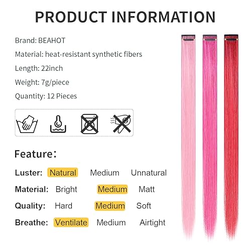Miniatura 3 de 12 extensiones de cabello con clip de colores, para BEAHOT de 22 pulgadas, extensiones largas y rectas con clip sintético, Halloween, cosplay,