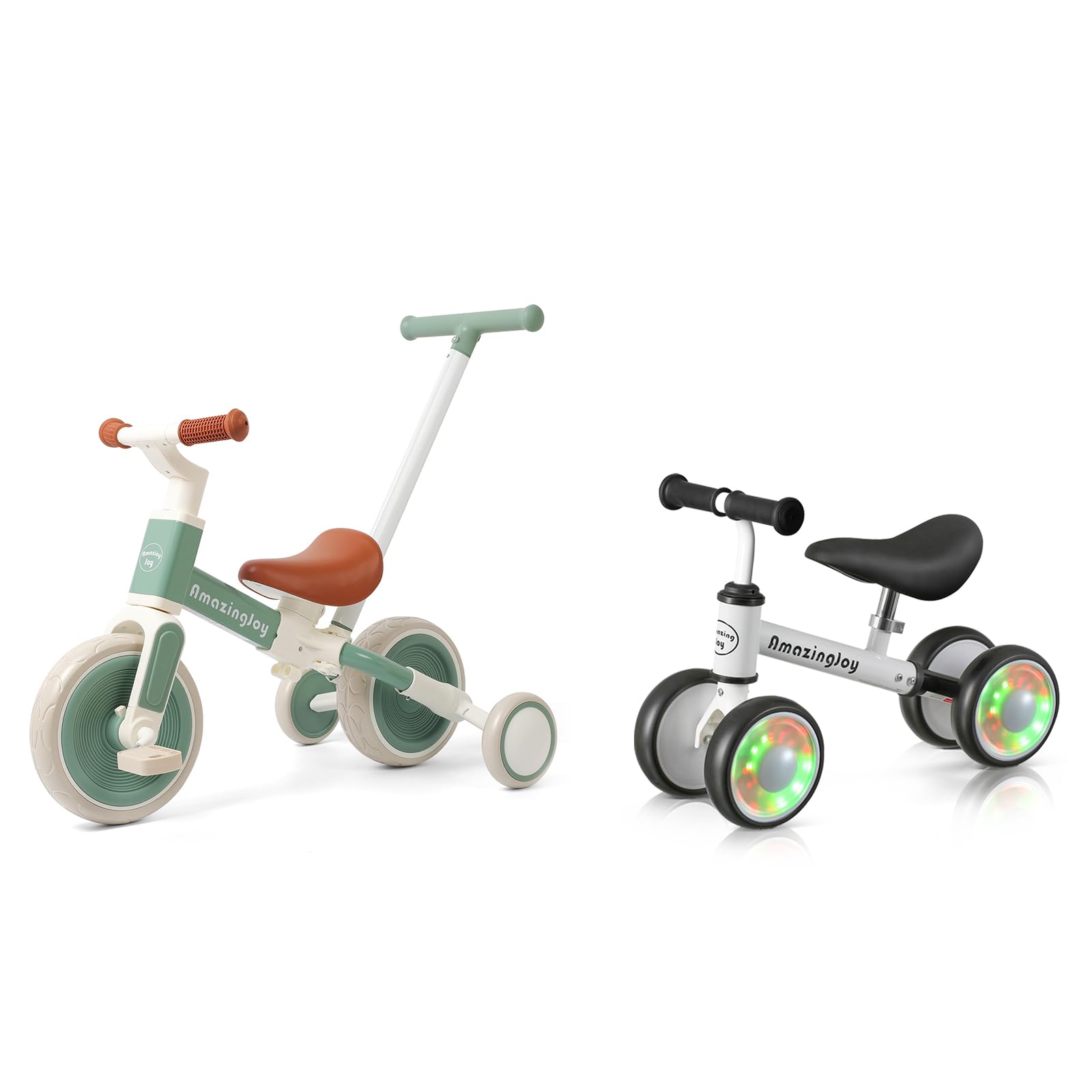 AmazingJoyTricycle for Toddlers 1-3 Push Handle,6 in 1 Baby Balance Bike with Removable Pedal,Toddler Trike Baby Balance Bike 1 Year Old First Birthday Gift 12 18 Months No Pedal Colorful Lighting