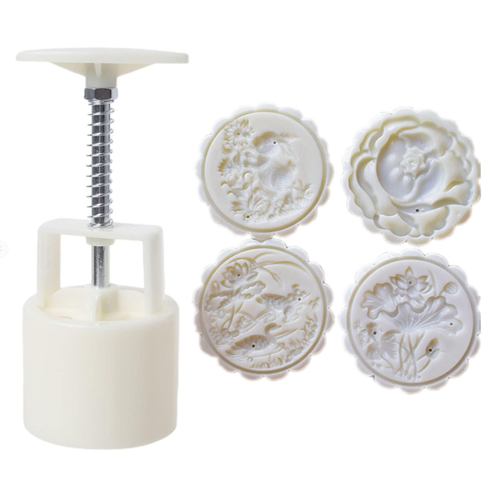 Buxuaaaa Cake Mold Set 75g Cookie Stamps, Floral Mid Autumn Festival Hand Press Cookie Dessert Cutter