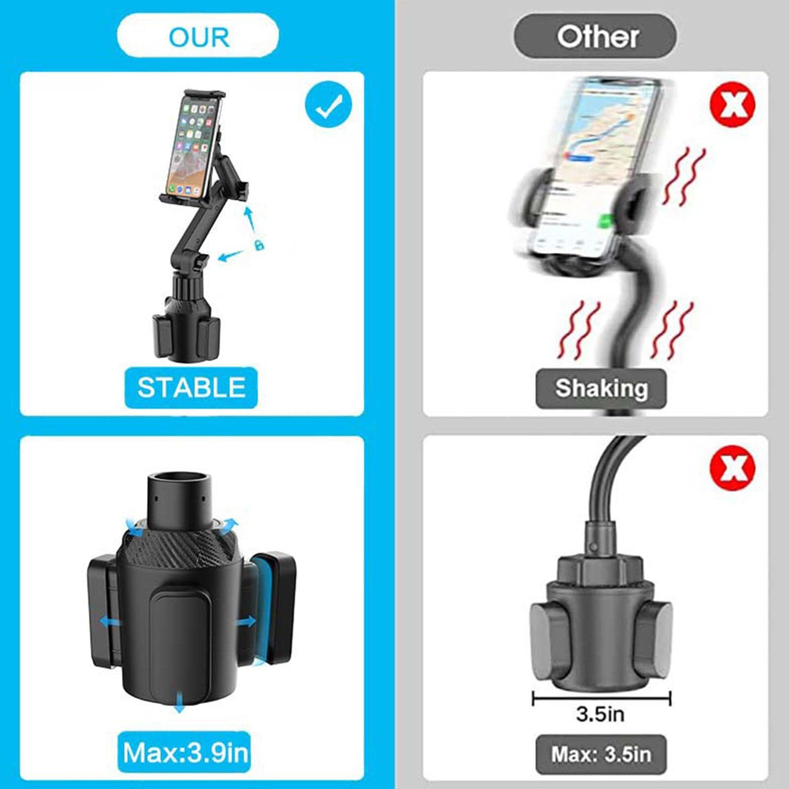 Support réglable pour tablette de voiture, rotation à 360 degrés, bras télescopique et robuste, base réglable et solide, large compatibilité, facile à utiliser