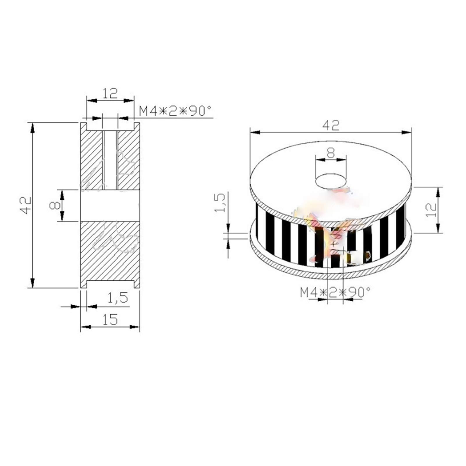 Riemenscheibe, 60 Zähne, Aluminium, 60T, GT2-Bohrung 8 mm, 6, 35(Bore 6.35mm)
